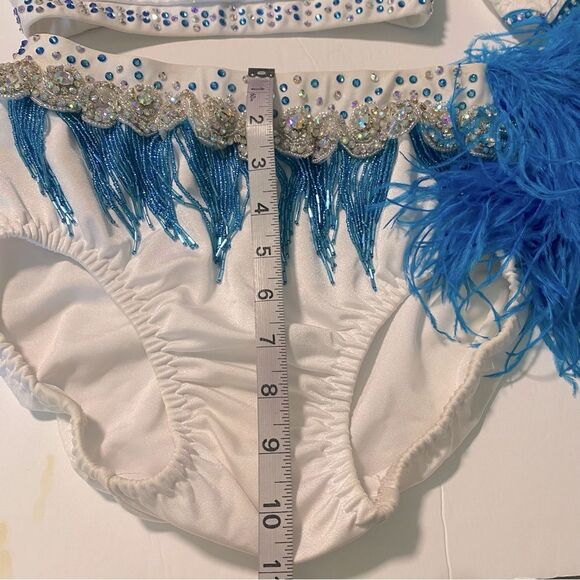 Custom solo Glamorous dance costume white blue 2 piece embellished lyrical XSA - Picture 11 of 15